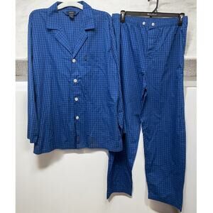 IZOD Men's Blue Sleepwear Set PJ's Pajamas Size Large Lounge Pants Button up Top